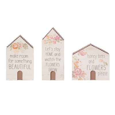 Transpac Wood 4.96" White Spring Little House Decor Set of 3