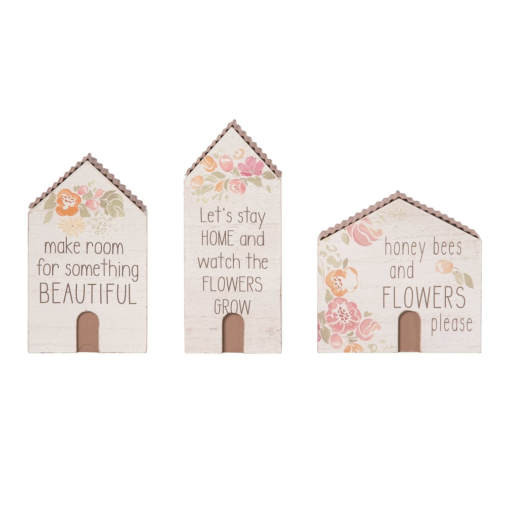 Transpac Wood 4.96" White Spring Little House Decor Set of 3