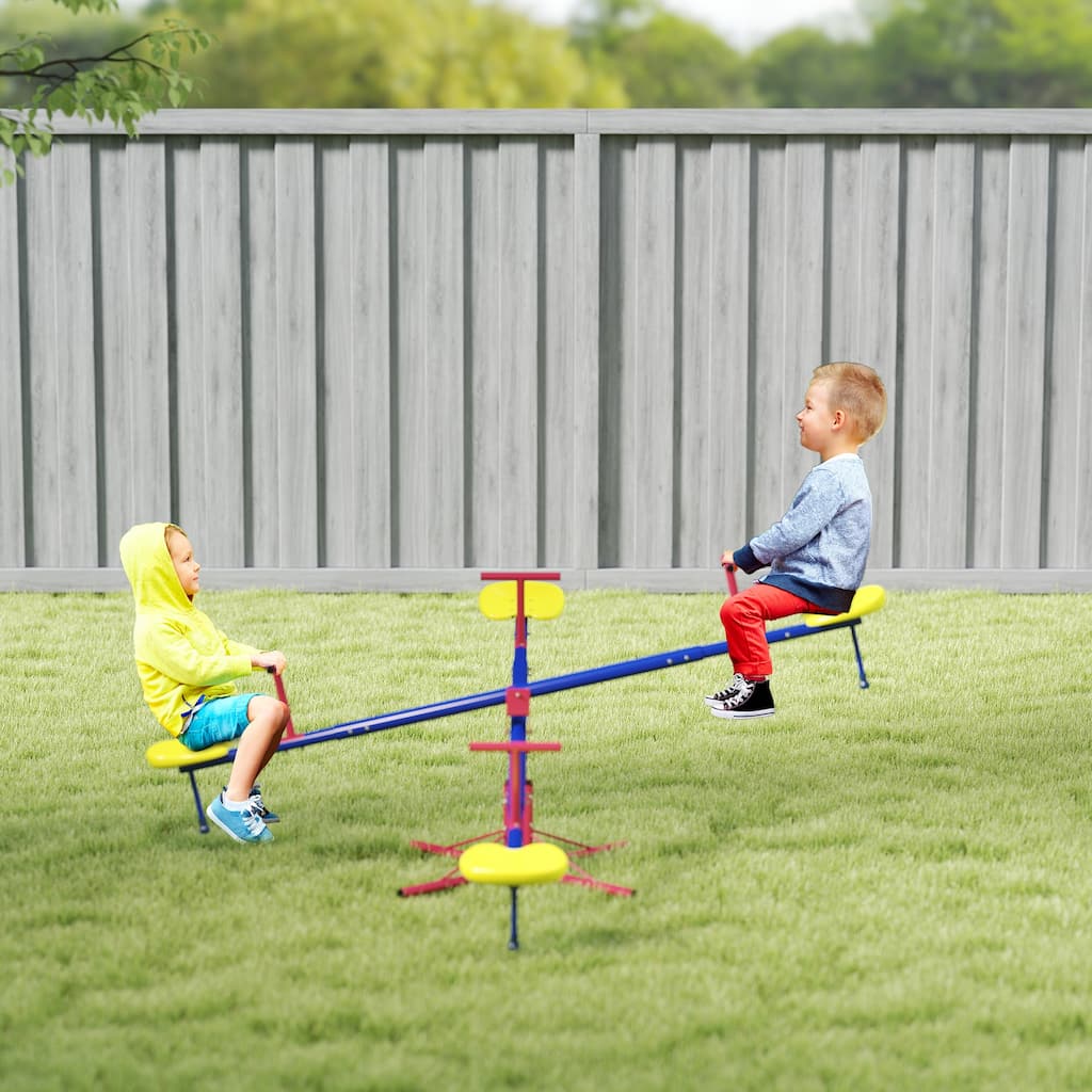 Outsunny Teeter Totter Outdoor Seesaw 4 Seat Backyard Toy Playground Equipment 3-8 Years Old