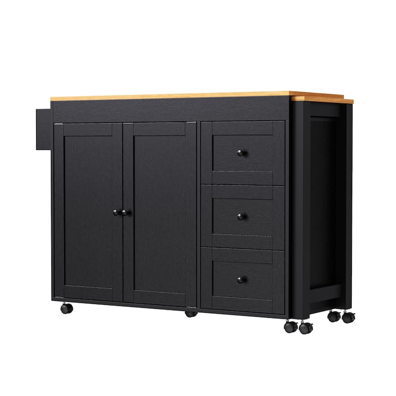 Extendable Dining Table, Rolling Kitchen Island with Power Outlet, Kitchen Storage Cabinet with Adjustable Shelve