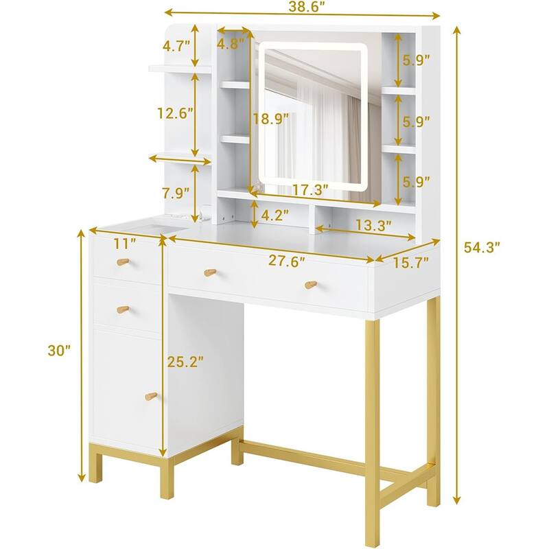 Vanity Desk with Lights 3 Color Lighting Modes