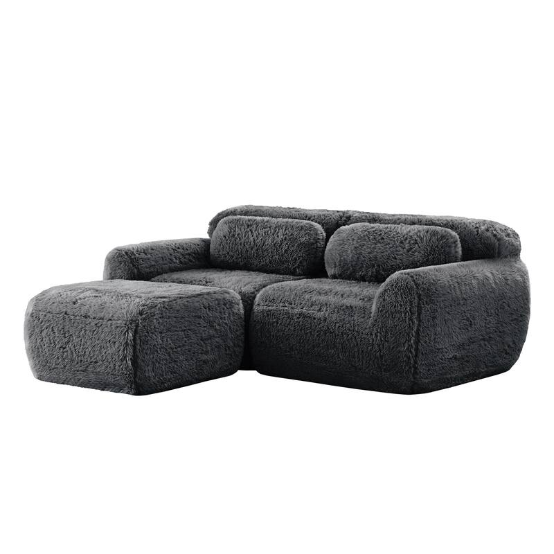 Anmytek L-Shaped Sectional Sofa with Chaise Plush Fabric 32D High Density Sponge No Assembly Ergonomic Anti-Slip Bed Sofa