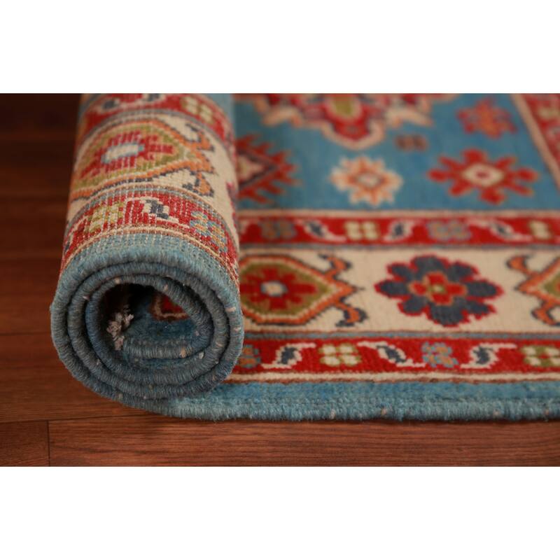 Light Blue Kazak Foyer Rug Handmade Traditional Accent Wool Carpet - 2'9"x 3'11"