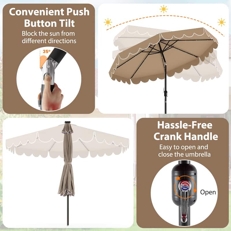 10 Feet Solar Patio Umbrella with LED Lights Push Button Tilt and Crank Handle for Backyard Deck