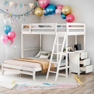 Twin over Full Bunk Bed with Built-in Desk and Three Drawers,Multifunctional Loft Bunk Bed With Storage