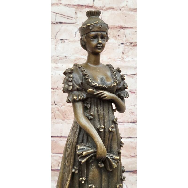 Art Deco Bronze Sculpture Of Queen In Floral Dress - Female Figure By Milo