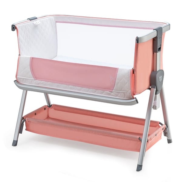 slide 2 of 6, Baby Bassinet Bed Side Crib Adjustable Infant Sleeper Bassinet Pink