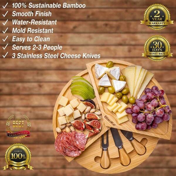 BlauKe® Bamboo Cheese Board and Knife Set Swiveling Charcuterie Board