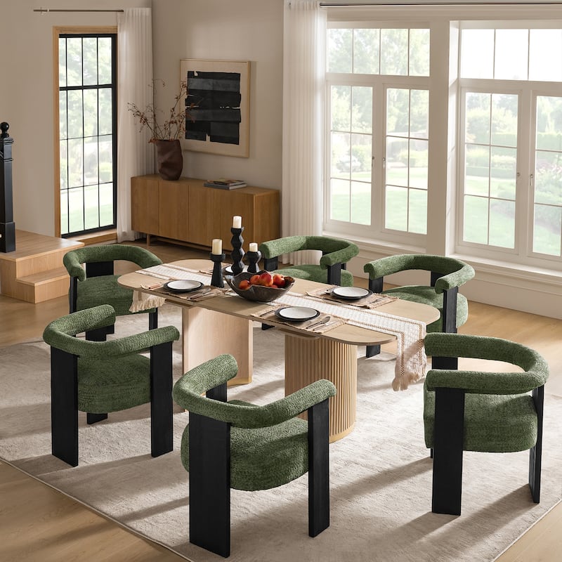 Georg Modern Boucle Dining Chair with Solid Wood Legs Set of 6 by HULALA HOME