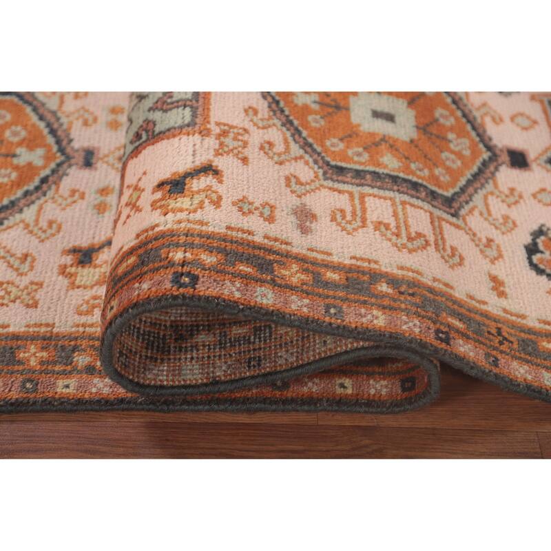 Geometric Pink Kazak Runner Rug Handmade Oriental Wool Carpet - 2'7"x 9'11"