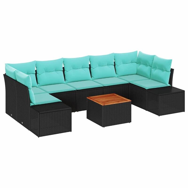 vidaXL 8 Garden Sofa Set with Cushions Black/Grey Poly Rattan - 113.8 x 60.6 x 27.2