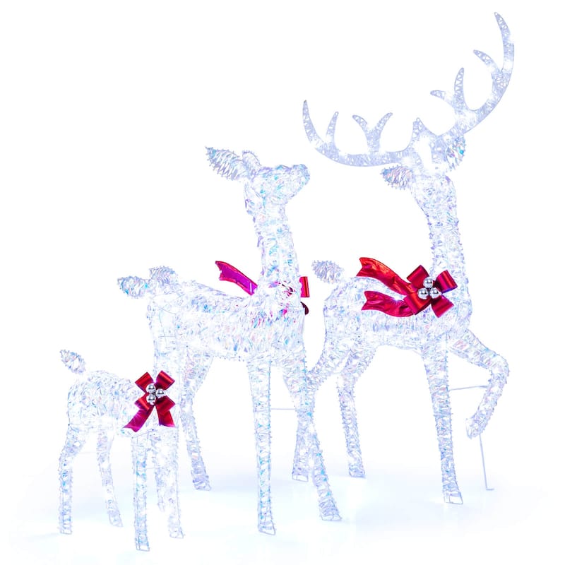 Costway 3PCS Christmas Lighted Iridescent Reindeer Family Set with 215 - as pic shows - See Details