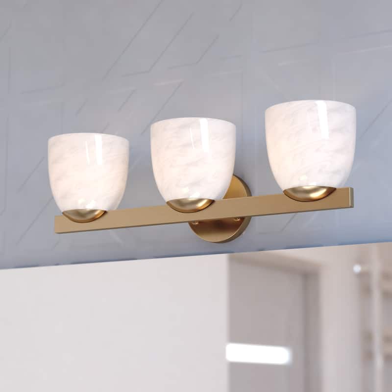 VAXCEL Bosworth Contemporary Bathroom Vanity Wall Light Fixture, White Alabaster Glass Shade, Dimmable, Reversible - Muted Brass - 22-in W x 7.25-in H x 6.5-in D