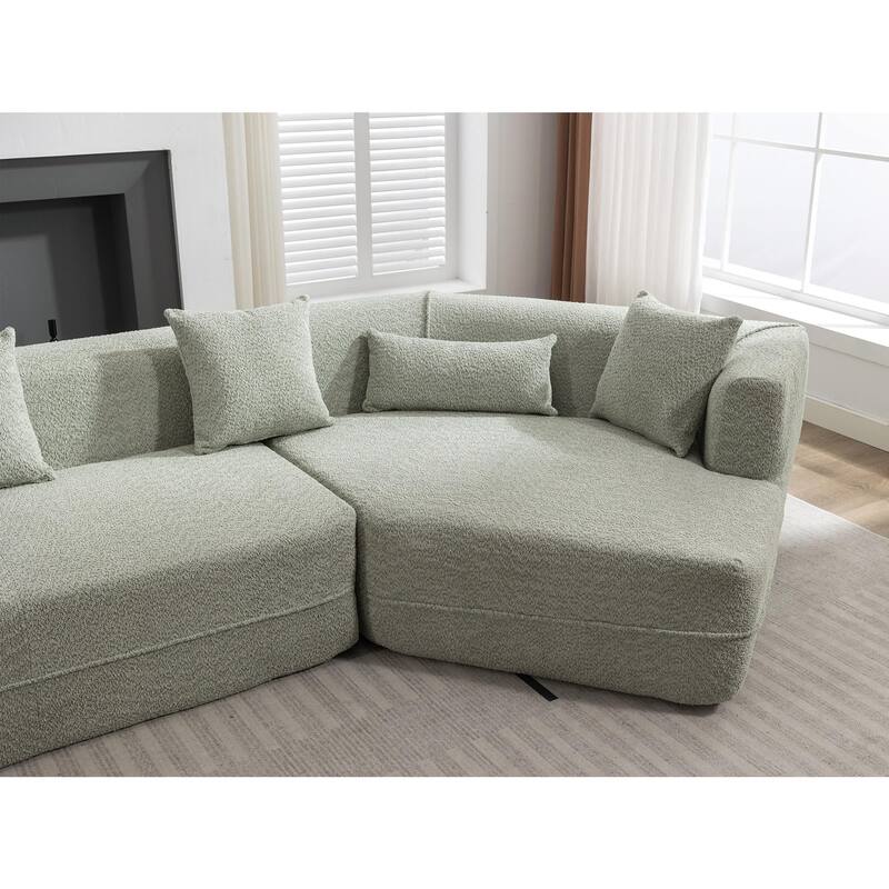New And Upgraded Extended Edition Modular Sofa, Green Boucle, 128x43x25 inches