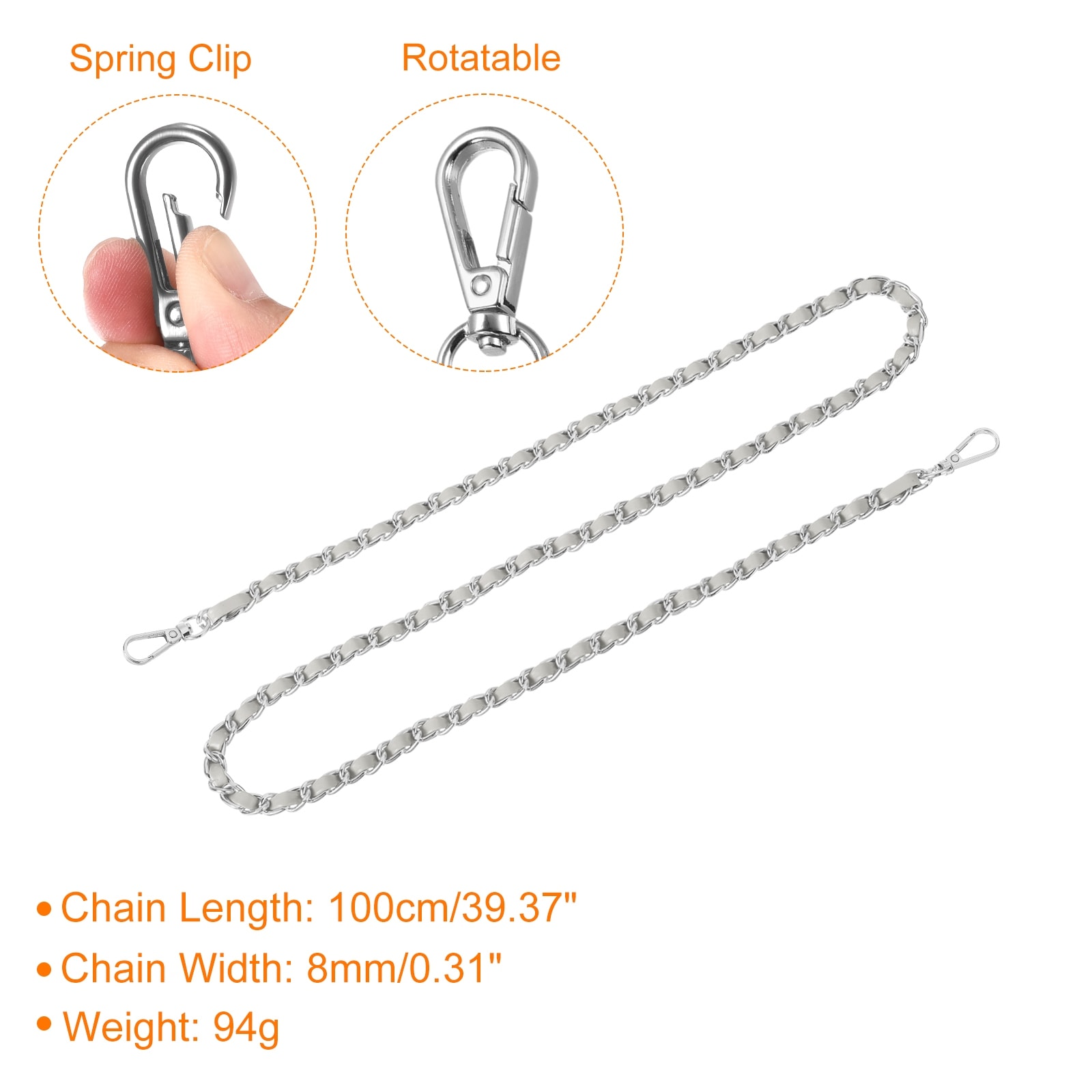 Purse Chain Straps, Leather Iron Flat Chain Strap for Shoulder Bags and Cross Body Bags