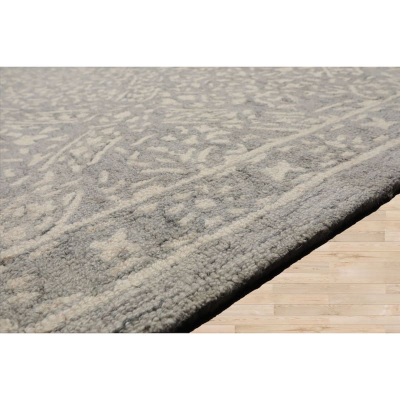Multi Size 5'x8' Silver Wool Hand Hooked Transitional Rug All-Over