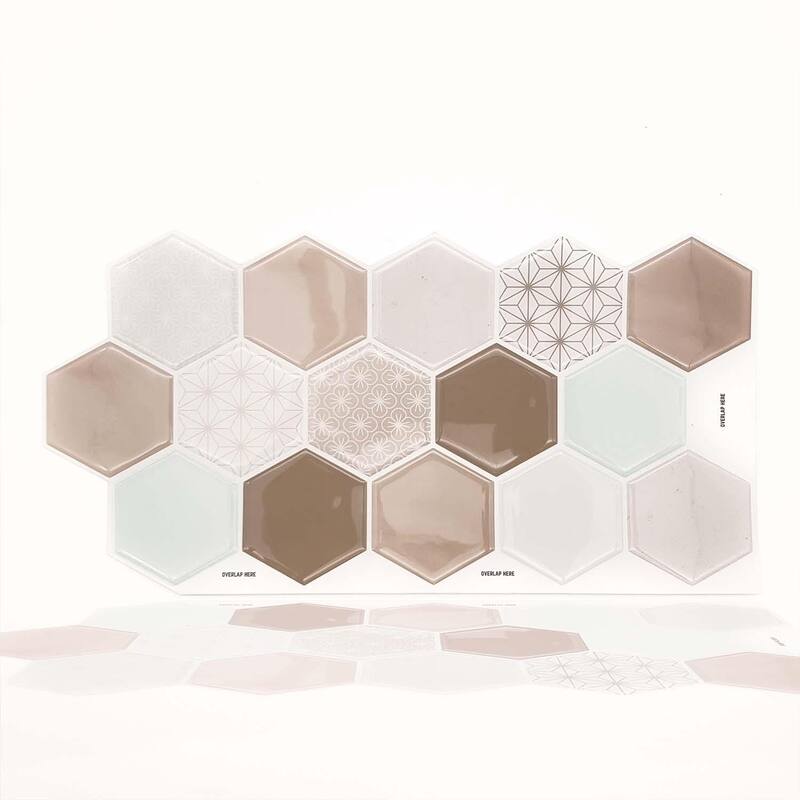 Walplus Honey Hexagon Glossy Peel and Stick Backsplash 11.8"x6" 12pcs - Brown - 12pcs
