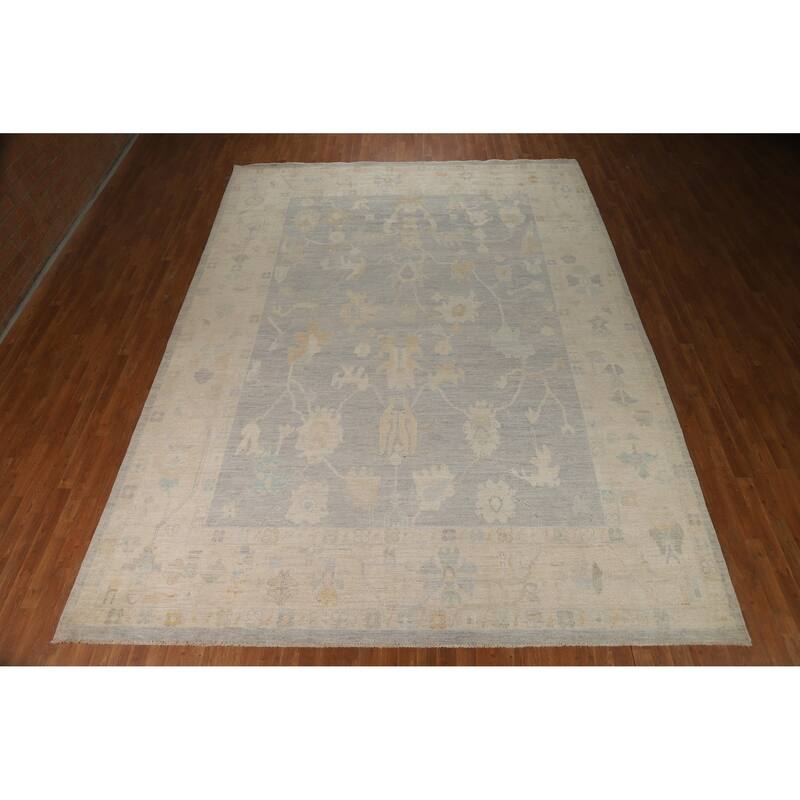 Vegetable Dye Blue Oushak Turkish Large Rug Hand-Knotted Wool Carpet - 10'2"x 13'8"