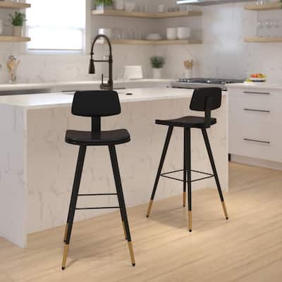 Set of 2 LeatherSoft Barstools with Iron Frame and Gold Tipped Legs