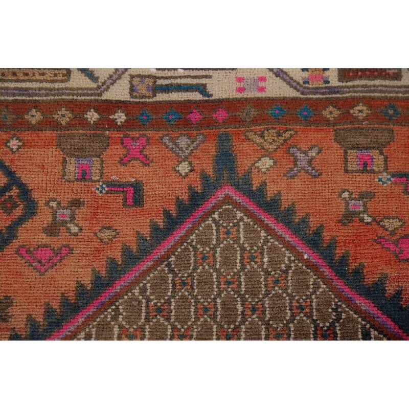 Brown Koliaei Vintage Persian Runner Rug Hand-Knotted Wool Carpet - 3'9" x 11'5"