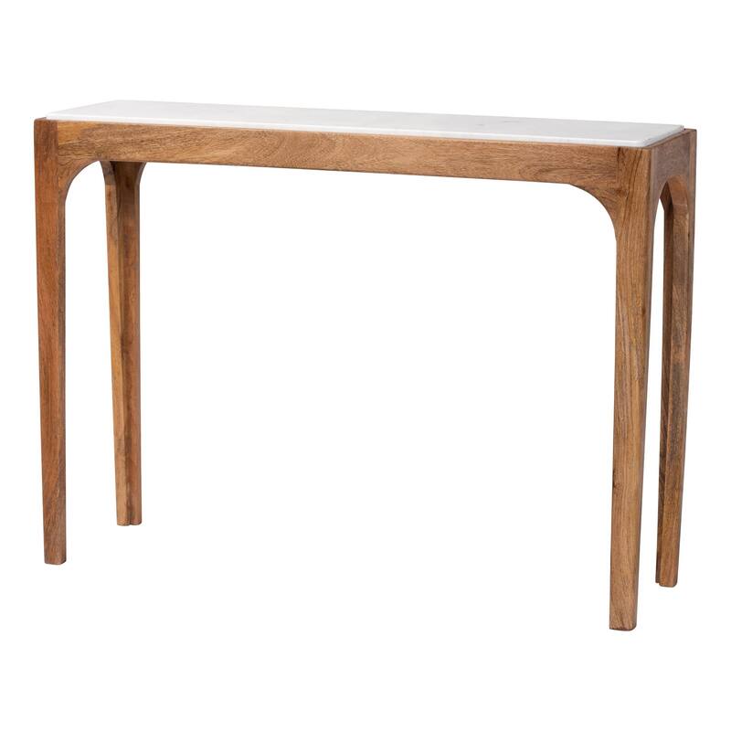 Lluvia Slim Marble Console Table - Modern Accent Table with Mango Wood Frame for Entryway, Hallway, or Living Room - Marble White, Walnut Brown