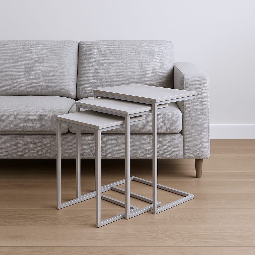 HomeRoots Set of Three Antiqued White Solid Wood and Steel Frame Nested Tables - 12 in. x 23.5 in. x 18 in.