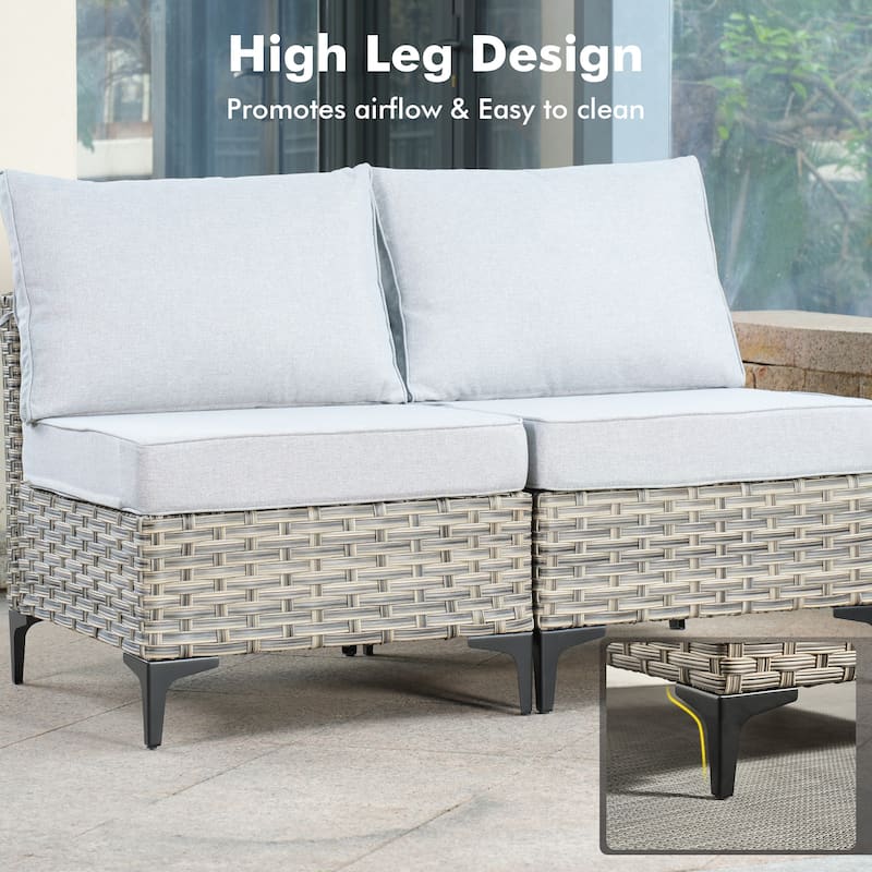 OVIOS 5 Pieces Outdoor Wicker Furniture Set With Solar-Powered Coffee Table