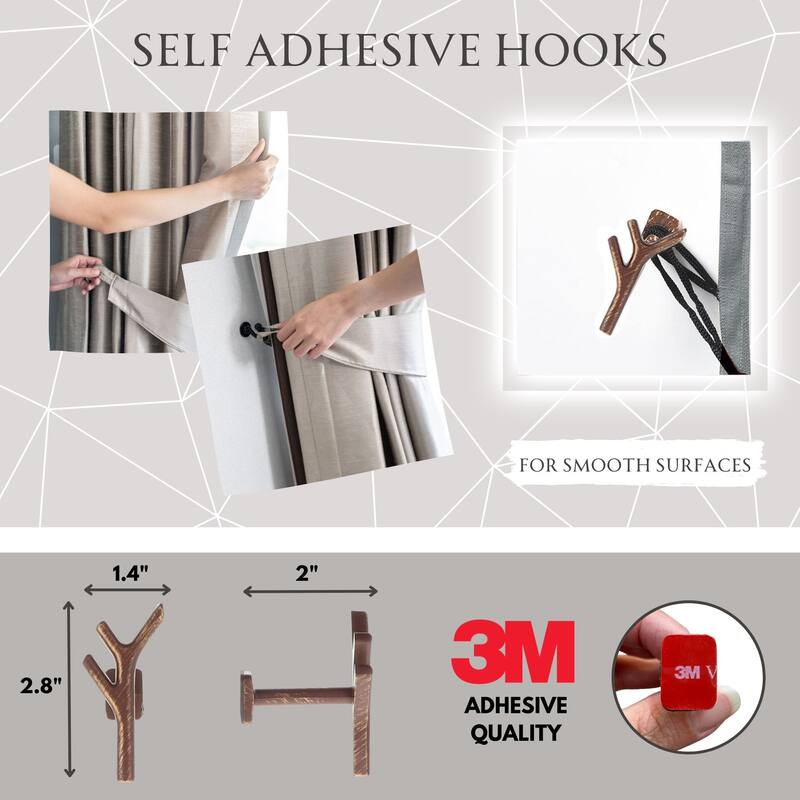 Curtain Tieback Hooks - Set of 2 Adhesive Hooks Holdbacks