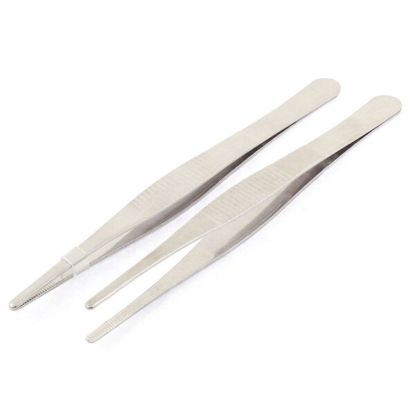 Stainless Steel Pointed Tip Straight Tweezers Hand Tool 5.5 Inch Length 2 Pcs