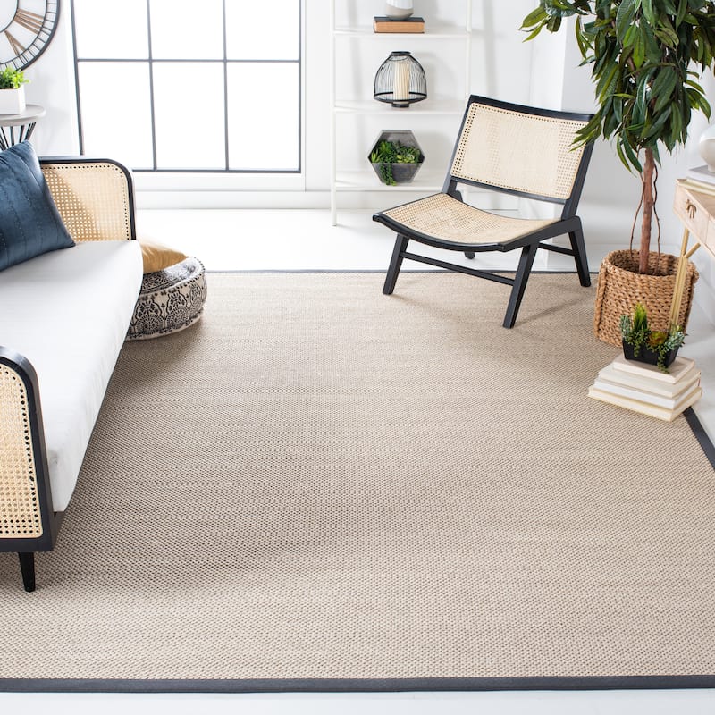 SAFAVIEH Natural Fiber Pacific Casual Border Sisal Rug - 6' x 8' - Marble/Dark Grey - Rectangle