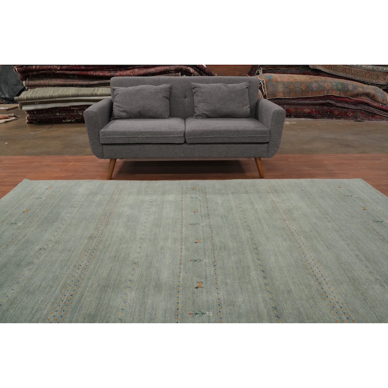 Hand Knotted Oriental 100% Wool Carpet Tribal Animal Pictorial Green Gabbeh Area Rug - 9' 9'' X 6' 7''