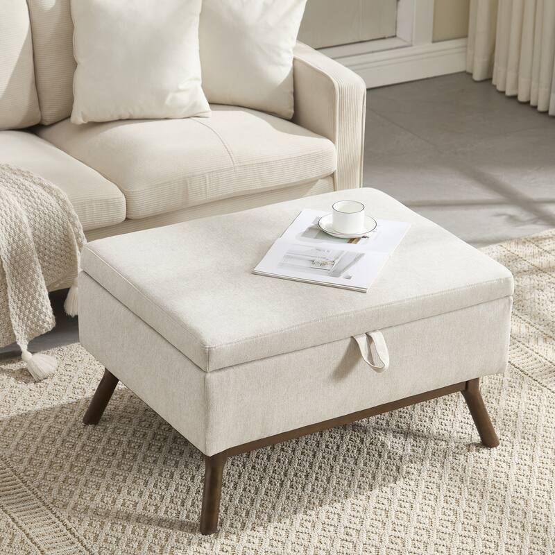 Mid-century modern square coffee table storage bench, assembled, suitable for living room