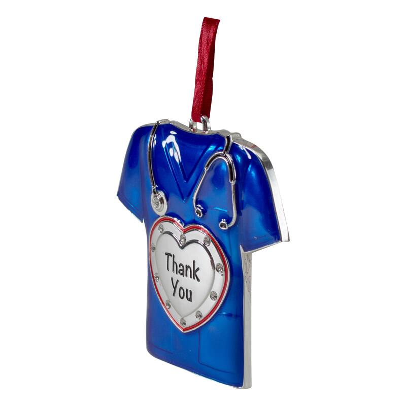 3" Silver Plated Blue Scrubs Christmas Ornament 11 European Crystals