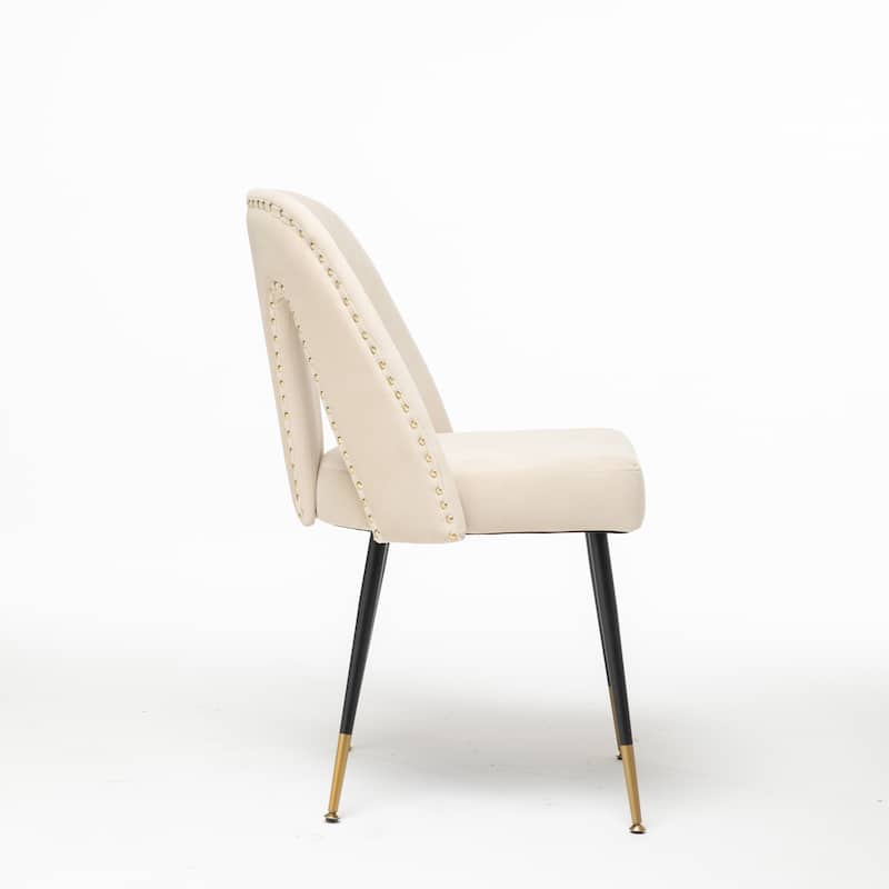 Set of 2 Modern & Contemporary Upholstered Dining Chairs with Nailheads and Metal Legs