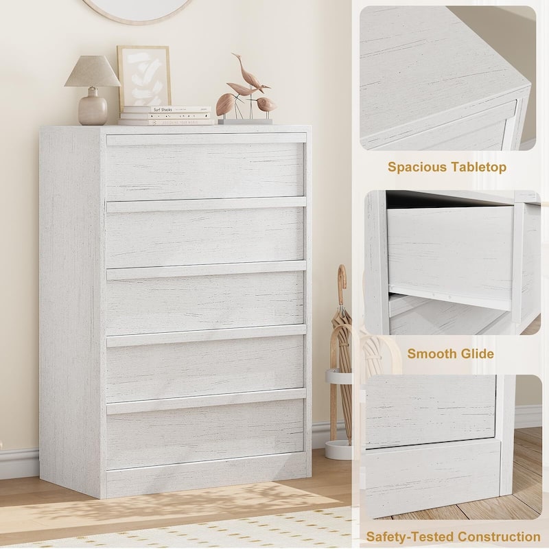 5/7 Drawer Dresser for Bedroom, Modern 5 Chest of Drawers Tall with Large Drawers Storage, Wooden Dresser Organizer
