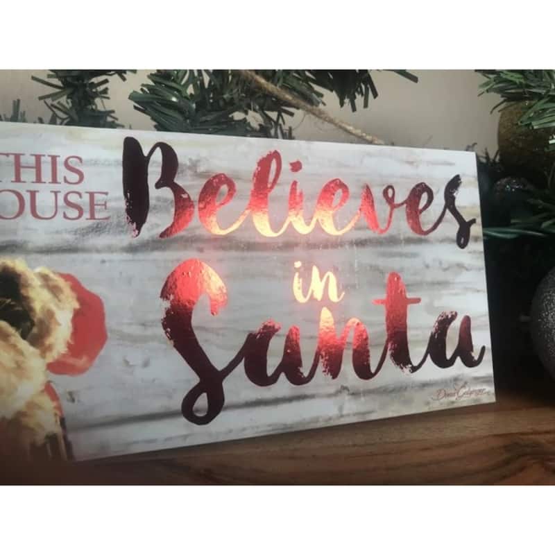 Red White Santa Printed Christmas Wall Sign Rope Hanger 4" x 10"