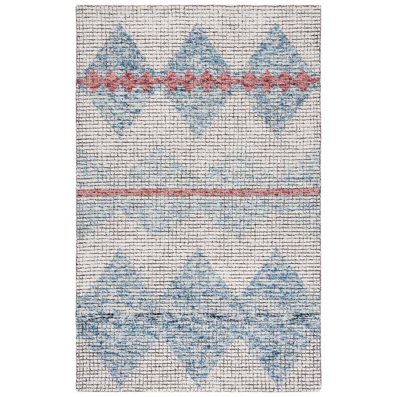 SAFAVIEH Handmade Abstract Heli Tribal Boho Wool Rug - 6' Square - Ivory/Blue