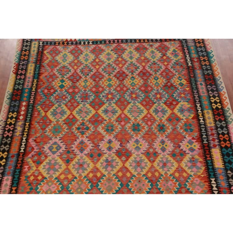 Reversible Kilim Oriental Area Rug Flatweave Geometric Wool Carpet - 9'11"x 13'0"