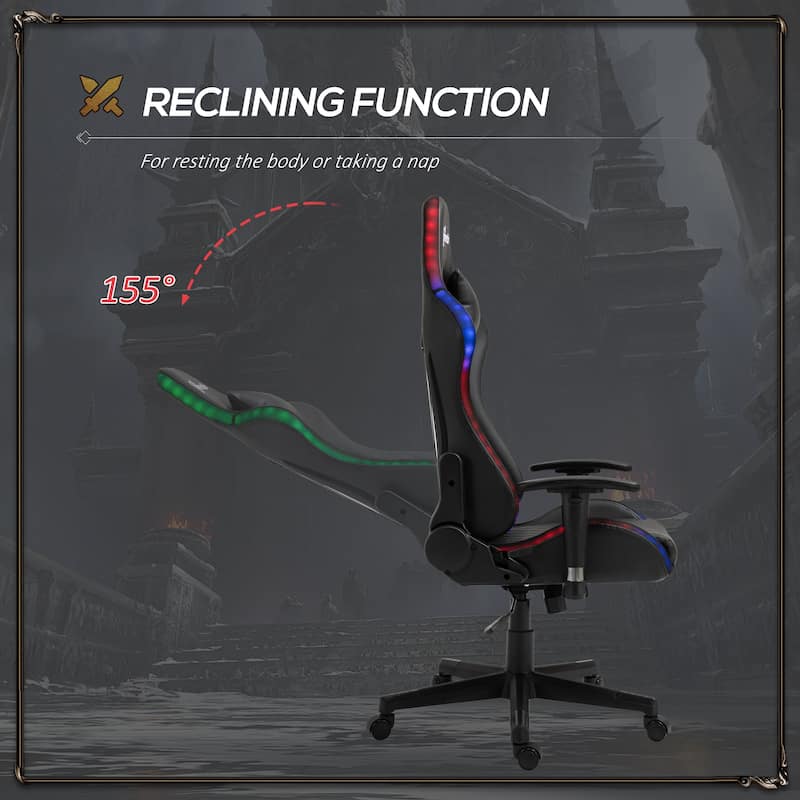 Vinsetto Gaming Chair with RGB LED Light, 2D Arm, Lumbar Support, Swivel Home Office Computer Recliner - 26.75" x 26.75" x 53.5"