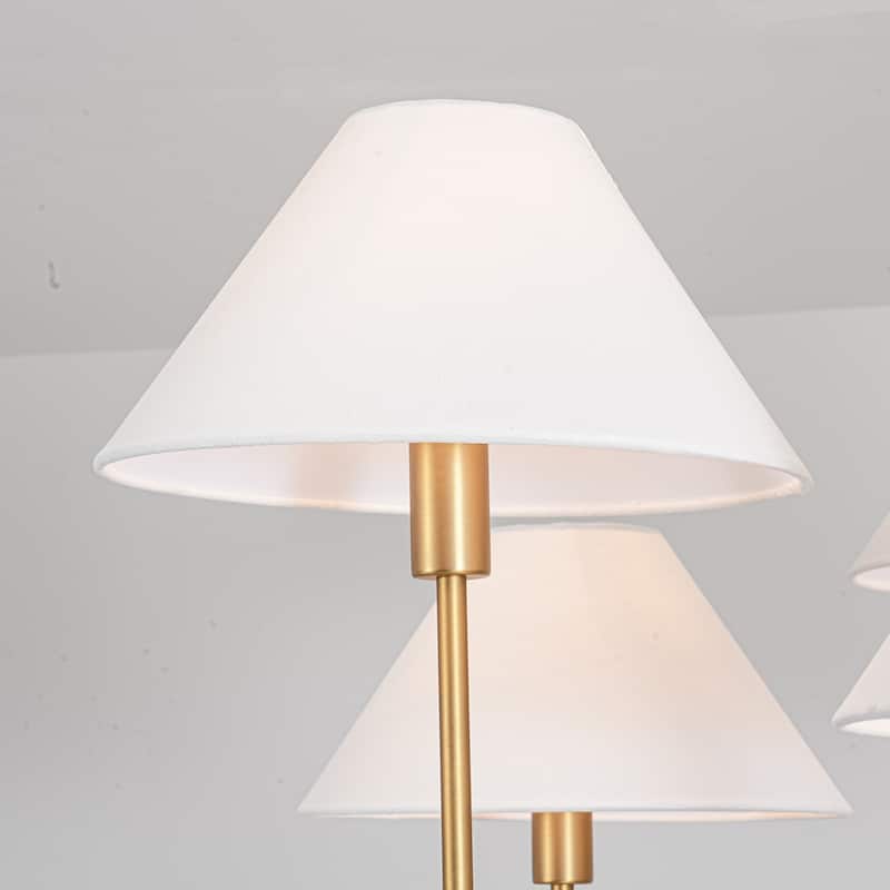 6-Light Modern Gold/Matte Black Sputnik Staggered Large Chandelier with Cone White Fabric Shade