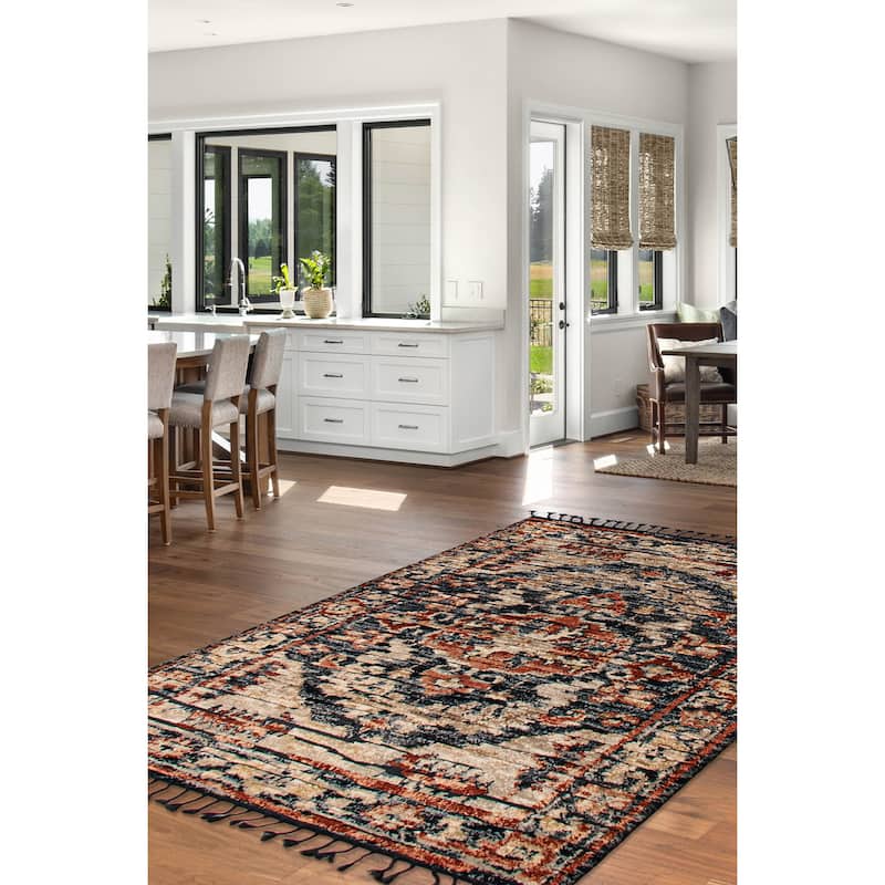ECARPETGALLERY Hand-knotted Tangier Dark Grey, Khaki Wool Rug - 5'0 x 7'10