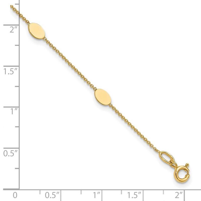 Curata 14k Yellow Gold 7" Polished Oval Engraveable Discs Station Bracelet