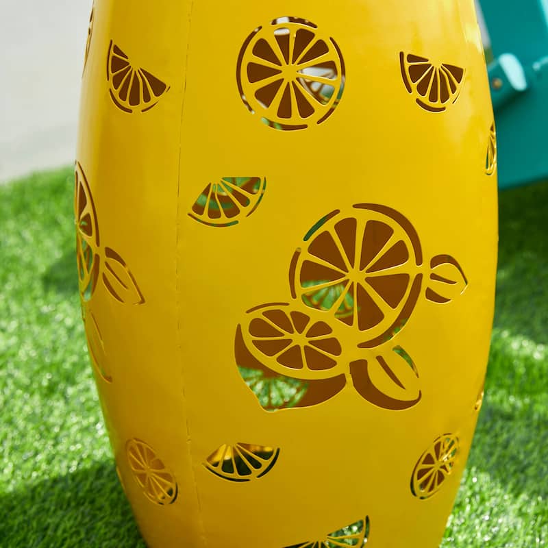 Glitzhome 18.5" Cutout Drum Silhouette Solar Garden Stool