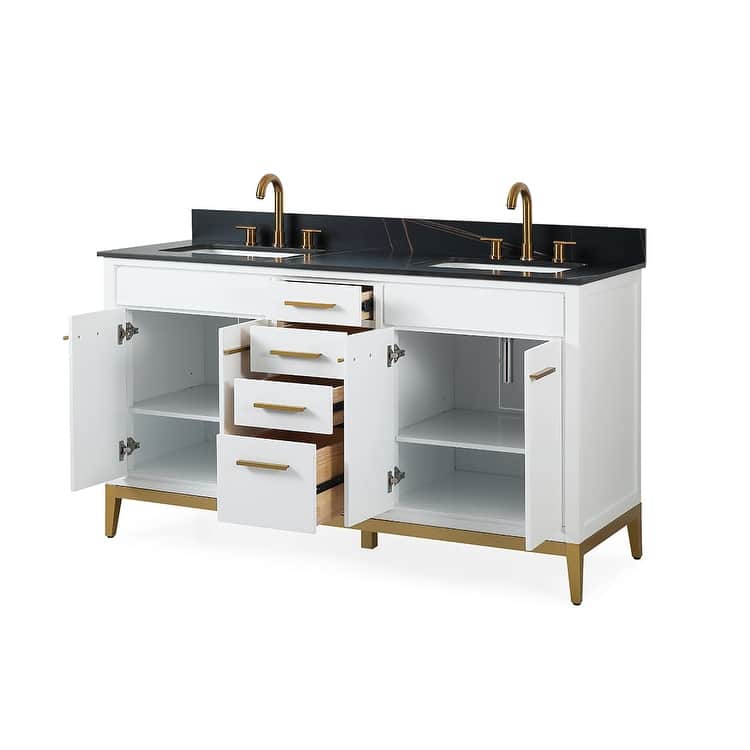 60" Tennant Brand Modern Style White Beatrice Double Sink Bathroom Vanity