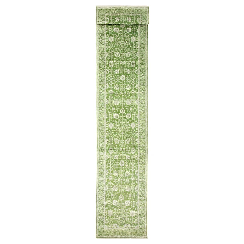 ECARPETGALLERY Hand-knotted Heritage Green Silk, Wool Rug - 2' 6" x 17' 11" - Green - 2' 6" x 17' 11" - Runner