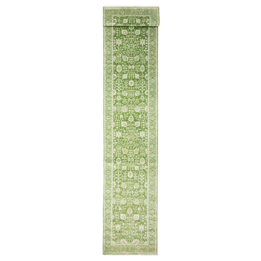 ECARPETGALLERY Hand-knotted Heritage Green Silk, Wool Rug - 2' 6" x 17' 11"