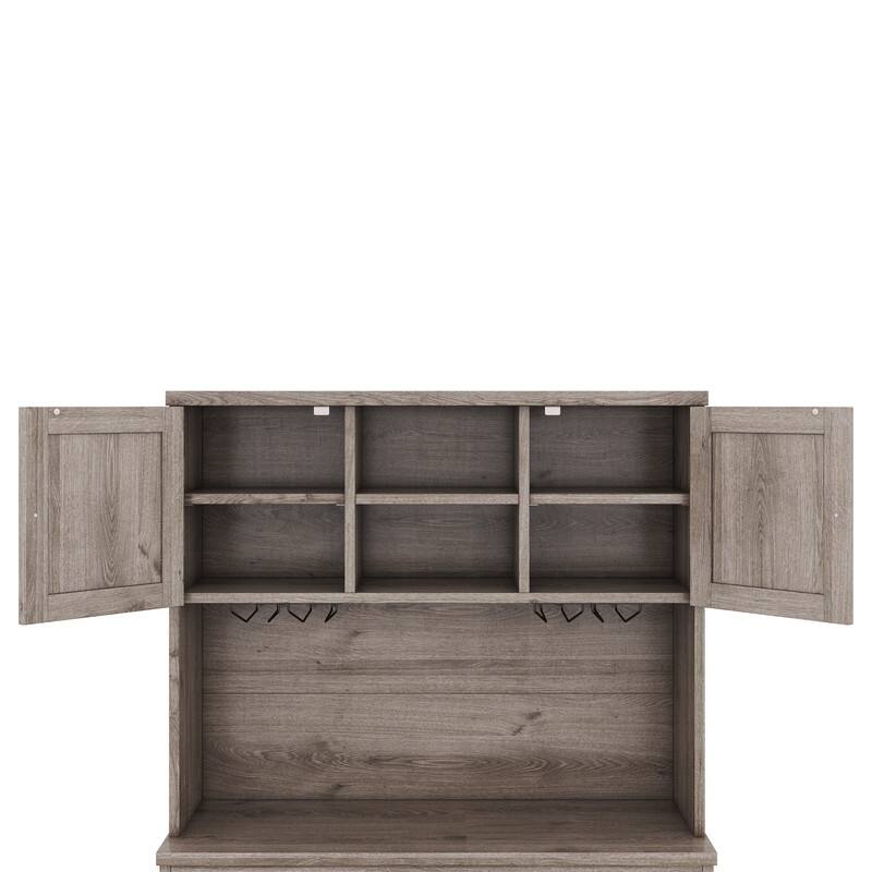 Farmhouse Home Bar Wine Storage Cabinet, Buffet Sideboard Kitchen Pantry with Adjustable Shelves, Drawers & Wine Glass Racks
