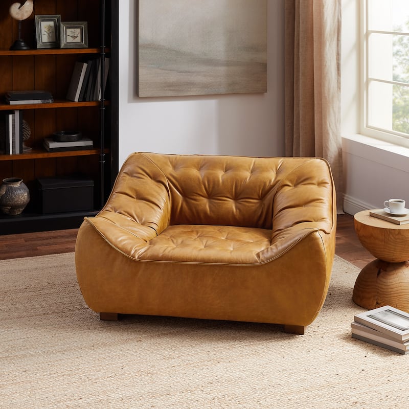 Luxury Genuine Leather Lounge Sofa Chair - Brown