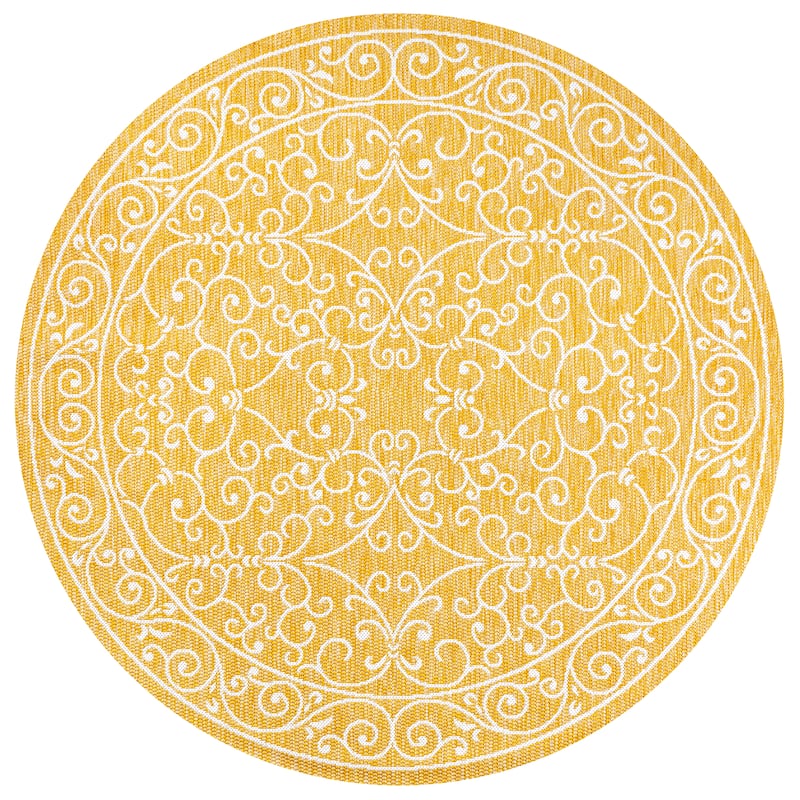 JONATHAN Y Filigree Textured Weave Indoor/Outdoor Area Rug - 5' Round - Yellow/Cream