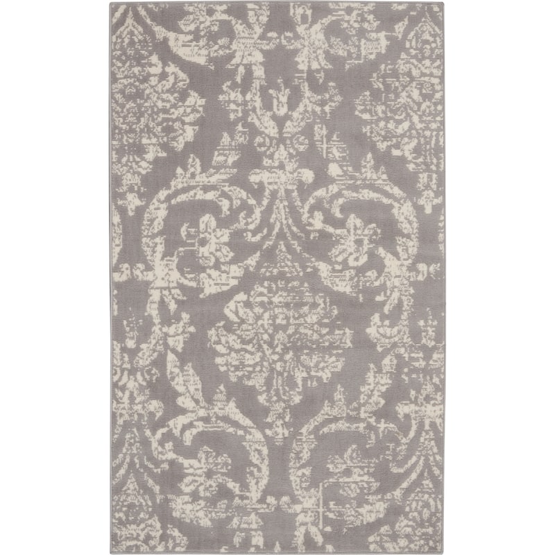 Nourison Jubilant Vintage Farmhouse Damask Area Rug - 3' x 5' - Grey